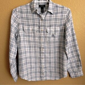 Lauren Ralph Lauren Plaid Linen Long Sleeve Button Down Shirt